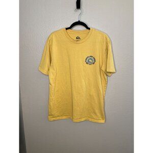 Quiksilver Mens Yellow Graphic T-Shirt Large Regular Fit Cotton Short Sleeve